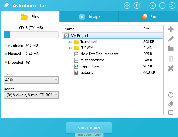 Astroburn Lite 安卓版 光盘刻录 操作界面