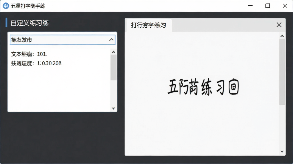 五笔打字随手练自定义练习界面,主体为文本导入框与打字练习区,布局实用,风格简约,细节清晰,画质干净