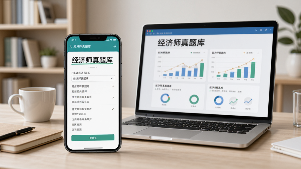 一张横版教学场景图,主体为一部手机和一台笔记本电脑并排放在书桌上,手机屏幕显示