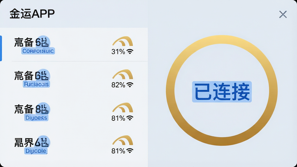 ���壺����APP���������ӽ��棬���Ϊ�豸�б����Ҳ�Ϊ����״ָ̬ʾͼ�����֣�����������ҷ�����ƣ�����б���ʾ�豸���ƺ��ź�ǿ��ͼ�꣬�Ҳ�Ϊһ����Բ����Բ������ʾ�������ӡ����֡��Ű棺�豸����ʹ�ñ�׼���壬״̬����ʹ����ɫ��������񣺼������磬����Ϊǳ����ɫ��Բ�����ý�ɫ���䡣ϸ�ڣ��豸�б����е����ٷֱȣ��ź�ǿ���û���ͼ���ʾ�����ʣ����壬����Ԫ�ظɾ����䡣