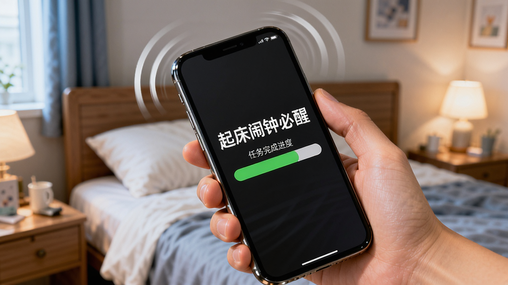 画面主体为一只手拿着手机正在用力摇晃,手机屏幕显示