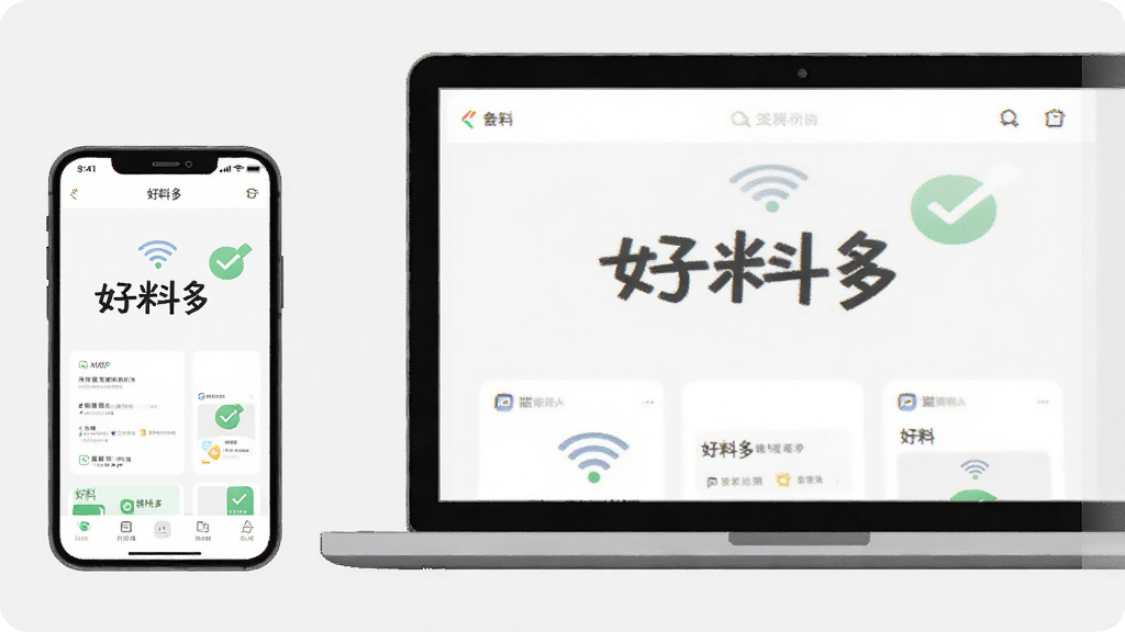 һ��չʾ���豸ʹ�ó����Ĳ�ͼ������Ϊһ���ֻ���һ̨�ʼǱ����Բ��Űڷţ���Ļ�о���ʾ�����϶ࡱAPP�Ľ��档����Ϊƽ���ӽǣ����ҶԳơ����Ϊ��Լ����磬ǳ��ɫ������ϸ���а�����������ͼ�����ɫ�Թ���ʶ�����ʸ���ɾ����޶���Ԫ�ء�