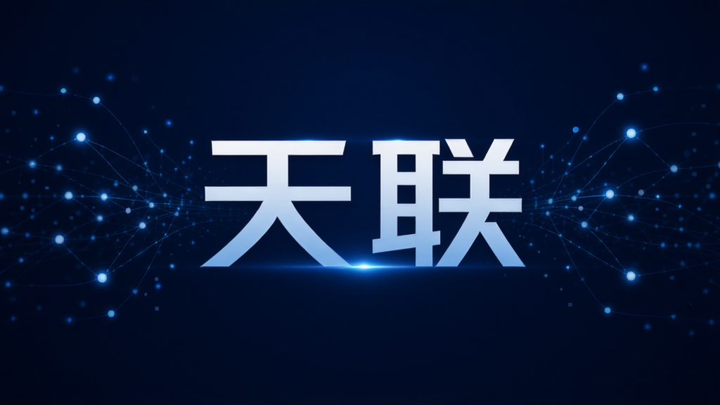 天联软件主视觉图,现代科技感,深蓝背景,中央显示“天联”二字,搭配网络连接线条与数据光点,整体布局简洁大气,风格专业,细节丰富,画质清晰,干净无多余元素