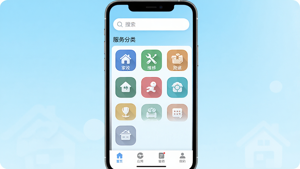 ��С��Ӧ��������չʾͼ���ֻ���Ļ����ʾ��ҳ��������б�������������ά�ޡ����ȵȲ�ɫԲ��ͼ�꣬����Ϊ���µ�ǳ��ɫ���䣬���沼�ּ��ֱ�ۣ�������������Ŀ���ײ��������������������ִ���ƽ�������ʸ���ɾ��޶���Ԫ��