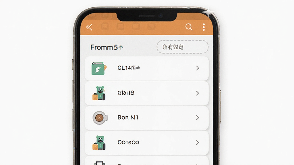 主体为Fromm应用界面展示,手机屏幕显示主功能列表,布局简洁,排版清晰,现代扁平化风格,细节丰富,画质高清,干净无多余元素