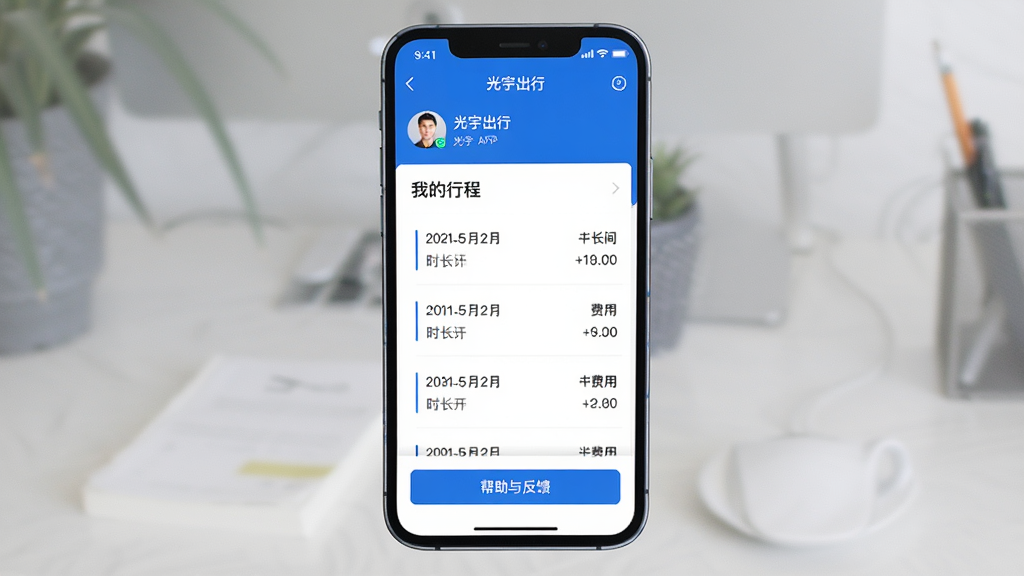 ���壺�ֻ���Ļ��ʾ�������APP�ġ��ҵ��г̡�ҳ�棬�·��С������뷴������ť�����֣��ֻ����У���Ļ���������ɼ����Ű棺ҳ���Ϸ�Ϊ����ͷ�����ǳƣ��м�Ϊ�г��б����·�Ϊ���ܰ�ť����񣺼������������ɫ��ϸ�ڣ��г��б������ڡ�ʱ�������ã���ťΪ��ɫ�����ʣ����壬�ɾ����޶���Ԫ��