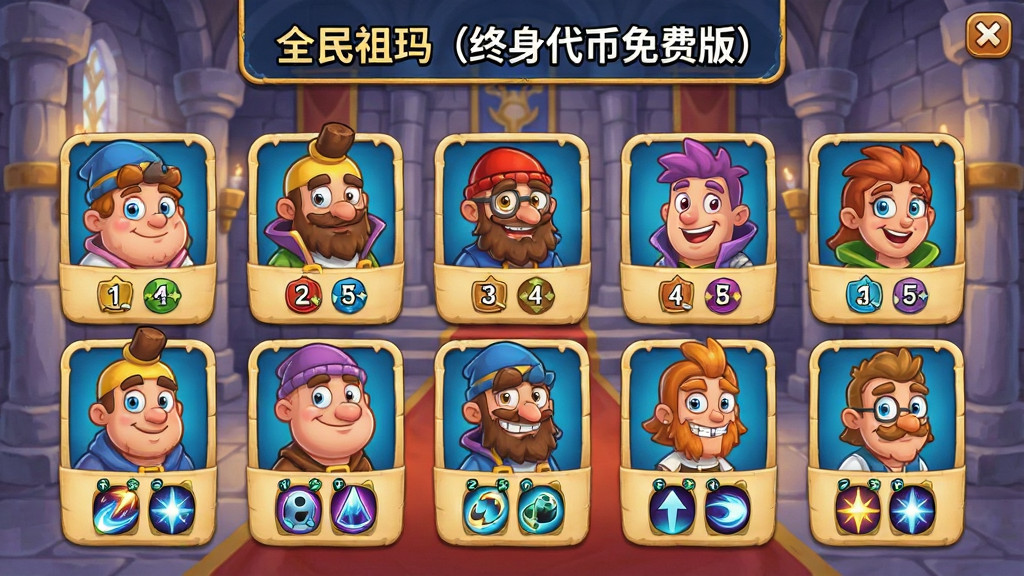 ��ɫѡ����棬չʾ��ȫ�����꣨����������Ѱ棩���Ķ����ͨ��ɫ���������룬ÿ����ɫ�·���ʾ����ͼ�꣬���汳��Ϊ�Ǳ���������ƾ��������ɰ��������������ɾ��޶���Ԫ��