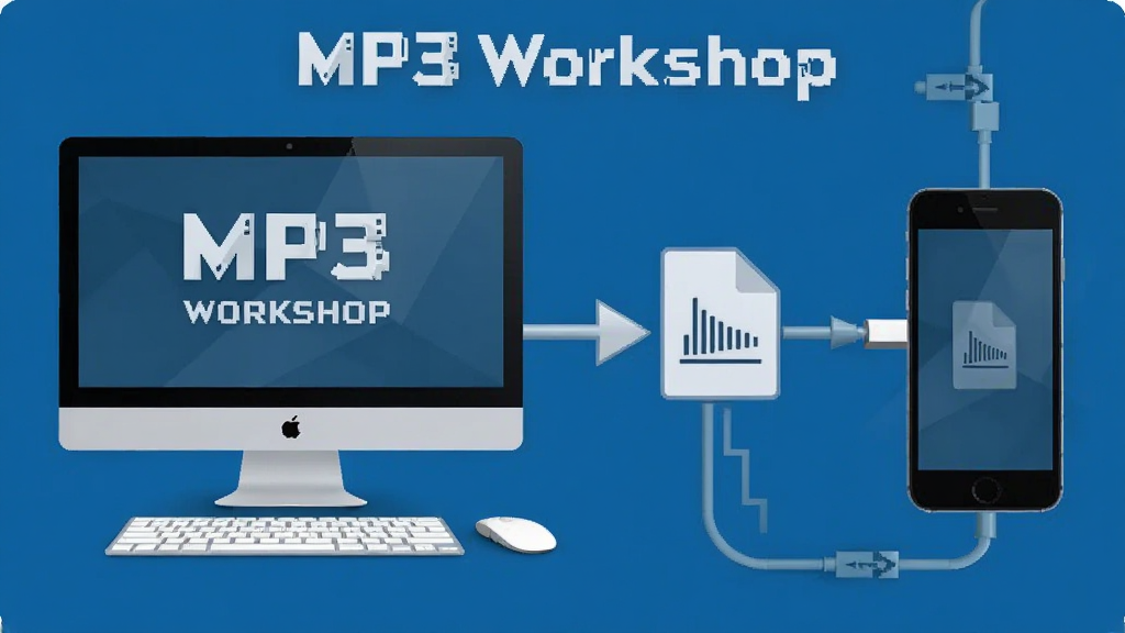 MP3 Workshop ���л���ʾ��ͼ��չʾ�������ֻ��������ӣ��м�����Ƶ�ļ������ͼ�꣬����Ϊ��ɫ����������������ִ������ʸɾ�