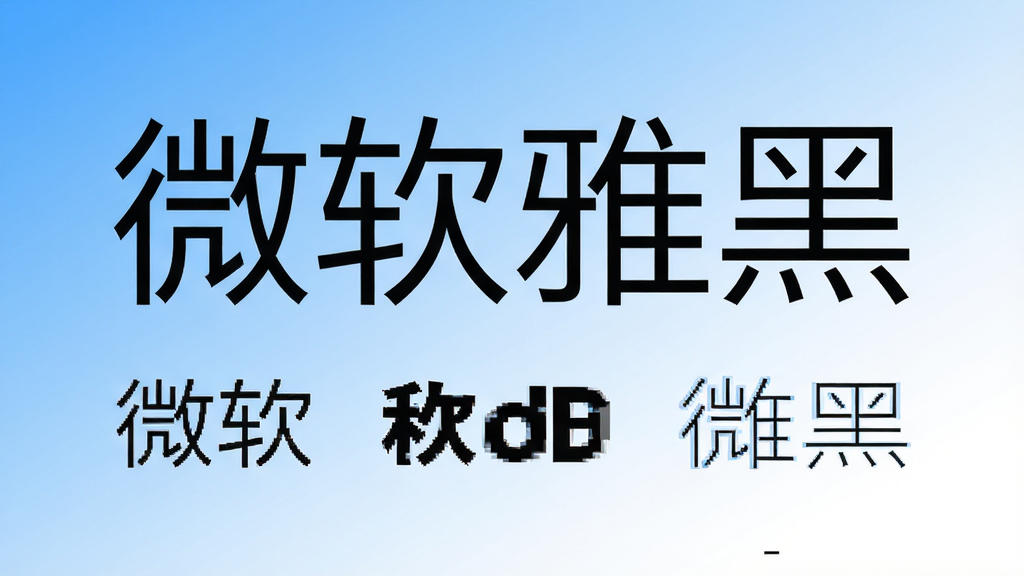 微软雅黑字体全家福展示,主体为“微软雅黑”四个大字居中,下方排列Regular、Bold、Light三种字重样张,背景为纯净的蓝白渐变,布局简洁大气,排版规整,现代扁平化风格,细节清晰,画质干净,无多余元素