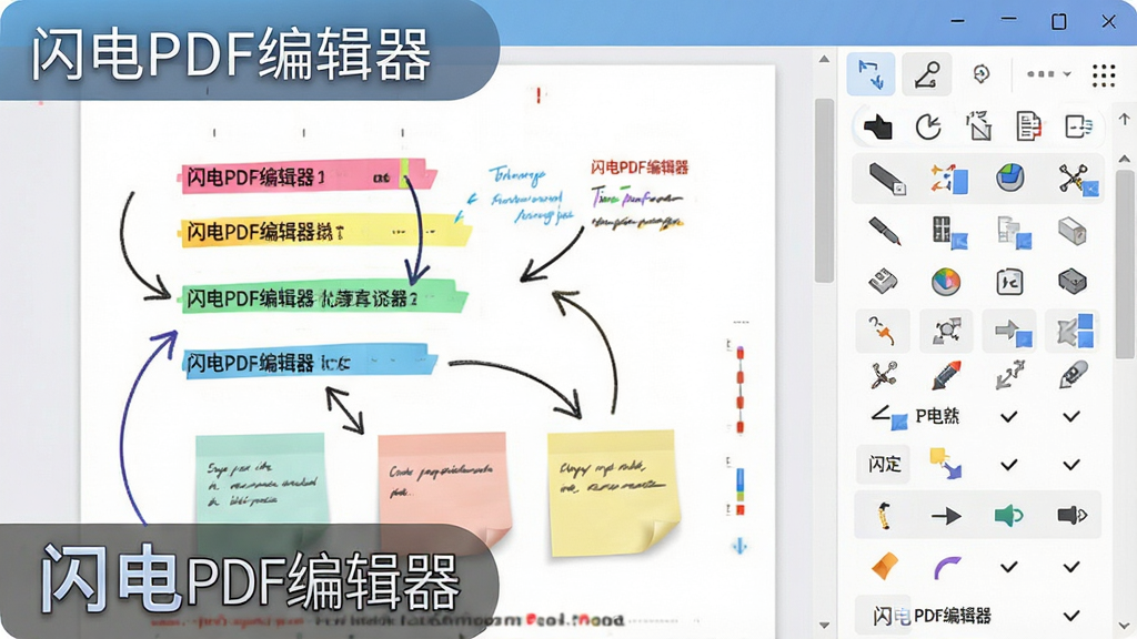 һ��չʾ������PDF�༭������ע���ܵ�ͼƬ��������PDF�ĵ�ҳ�����в�ɫ��������ǩ���ֻ��ͷ��������ʾ�Ҳ���ע�б����Ű���������£�ϸ��չʾ������ע����ͼ�꣬���ʸɾ����޶���Ԫ�أ�ͼƬ�����ֱ�ע������PDF�༭����