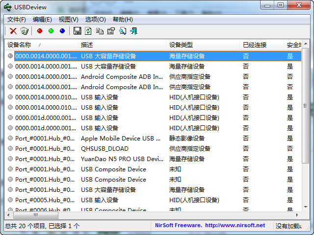 USBDeviewV3.07 ��ɫ�� USB�豸��������
