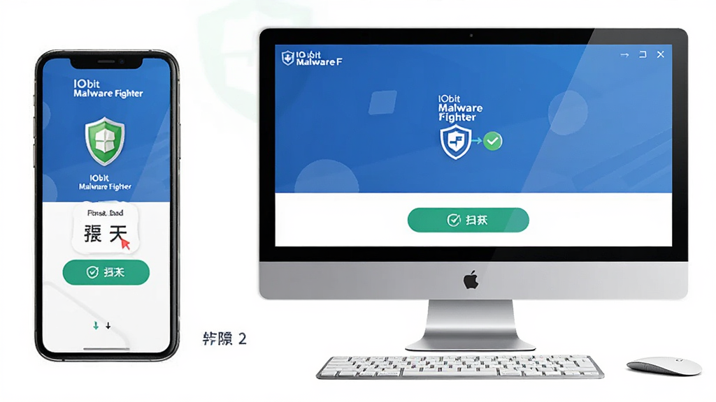 ����ΪIObit Malware Fighterʹ�ò���ͼ������Ϊ�ֻ��͵��Բ��ţ��Ű�ֲ�չʾ��������£�ϸ�ڰ�����װͼ�ꡢɨ�谴ť������״̬�����ʸ��壬�ɾ��޶���Ԫ��