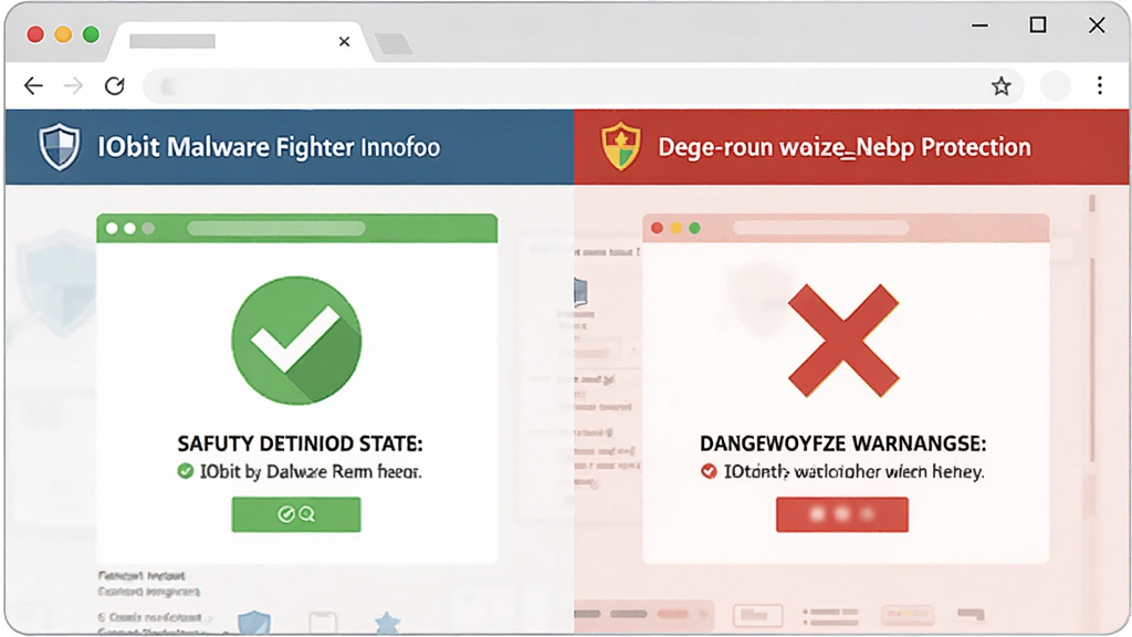 ����ΪIObit Malware Fighter��ҳ����ʾ��ͼ������Ϊ������������Ϊ��ȫ���״̬���Ҳ�ΪΣ����ַ���棬�Ű�Ա�����������ƽ����ϸ�ڰ�����ɫ�Թ��ͺ�ɫ��ţ����ʸɾ����޶���Ԫ��