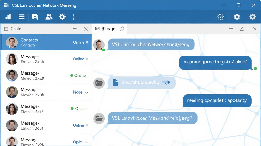 ���壺VSL LanToucher Network Messeng���������ͼ��չʾ�������������б������֣����Ϊ��ϵ���б����Ҳ�Ϊ�Ի����򣬶����й��ܲ˵����Ű棺������࣬�����ִ���ƽ����ơ���񣺿Ƽ���������н�ϣ���ɫ��Ϊ����ϸ�ڣ�����Ԫ�ذ�����Ϣ���ݡ��ļ�����ͼ�ꡢ����״ָ̬ʾ�����ʣ����壬�ɾ����޶���Ԫ�ء�
