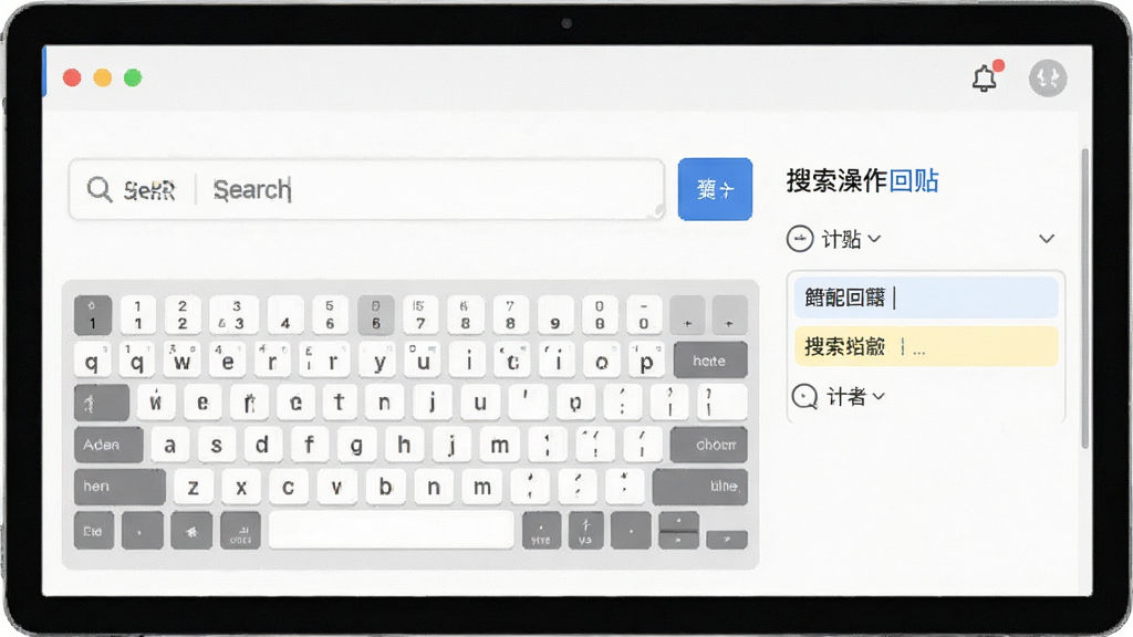 简贴软件的搜索功能演示,键盘操作回贴,界面显示搜索框和筛选条件,高亮匹配关键词,布局合理,风格简洁,画质清晰,无多余元素