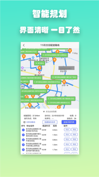 优路达 安卓版 路线规划导航界面