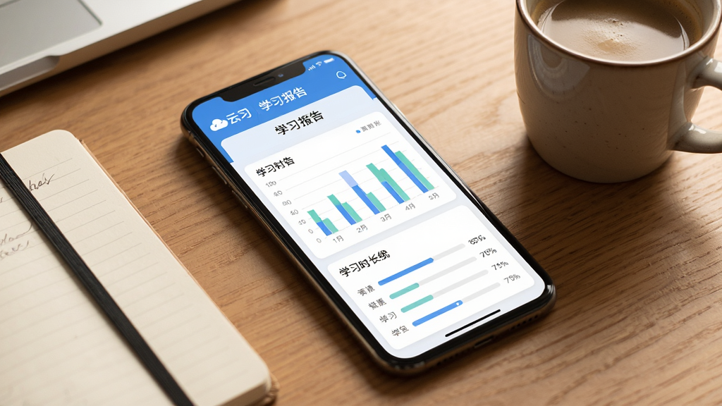 ���壺��ϰApp���ֻ������е�ʵ��ͼ����Ļ��ʾѧϰ����ҳ�棬����״ͼ��ѧϰʱ��ͳ�ơ����֣��ֻ�б���������ϣ���Χ�бʼǱ��Ϳ��ȱ����Ű棺�ֻ���Ļ����������ͼ����ࡣ������������ůɫ����ϸ�ڣ���Ļ���С���ϰ��logo�͡�ѧϰ���桱���������ʣ����壬�ɾ����޶���Ԫ�ء�