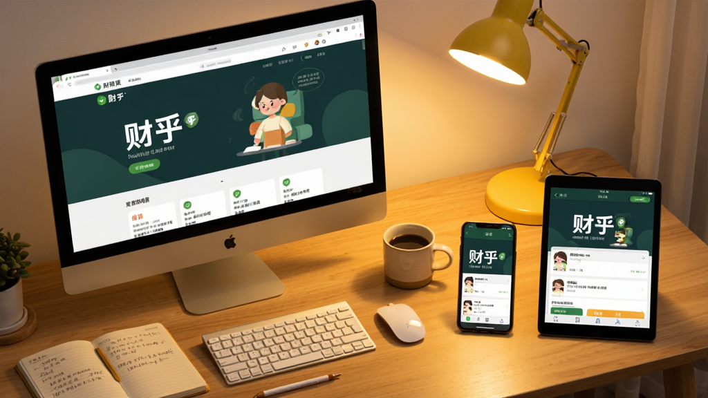 �ƺ����豸ʹ�ó���ͼ������Ϊһ��ľ�����������ڷ�̨ʽ������ʾ�ƺ���ҳ�棬�Ҳ�����ֻ���ƽ��ͬʱ���вƺ�APP������Ϊƽ���ӽǣ��Ű�������£�ů��ɫ�ƹ⣬���дʵ�����ϸ�ڰ����ʼǱ��Ϳ��ȱ������ʸ�������ɾ�