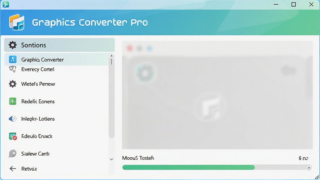 Graphics Converter Pro 主界面预览图,展示软件logo、功能列表、转换进度条,整体风格现代简洁,布局清晰,色彩明亮,画质干净,无多余元素