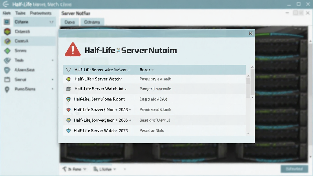 ����Ϊ��Half-Life Server Watch���澯֪ͨ���棬����Ϊ������ʾ������������������ϣ��Ű��࣬���Ϊ����ǳɫ��ϸ����ʾ��ɫ�澯ͼ�����ϸ��Ϣ�б������ʸɾ����޶���Ԫ�ء�