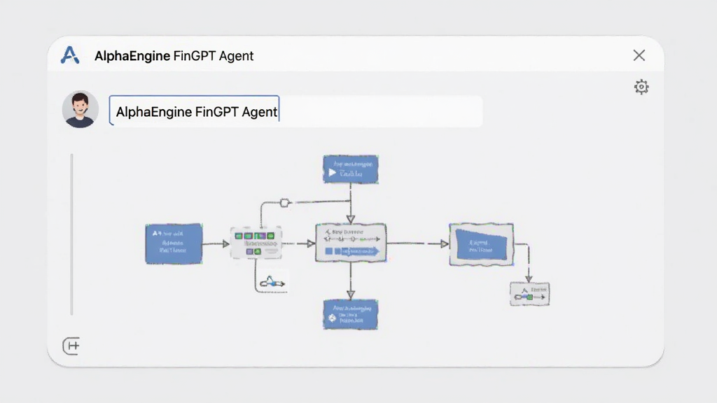 一张展示AlphaEngine FinGPT Agent交互界面的示意图,界面中有一个对话窗口,用户输入指令后,系统自动生成流程节点图,背景为浅灰色,简洁明了,画质清晰,无多余元素。