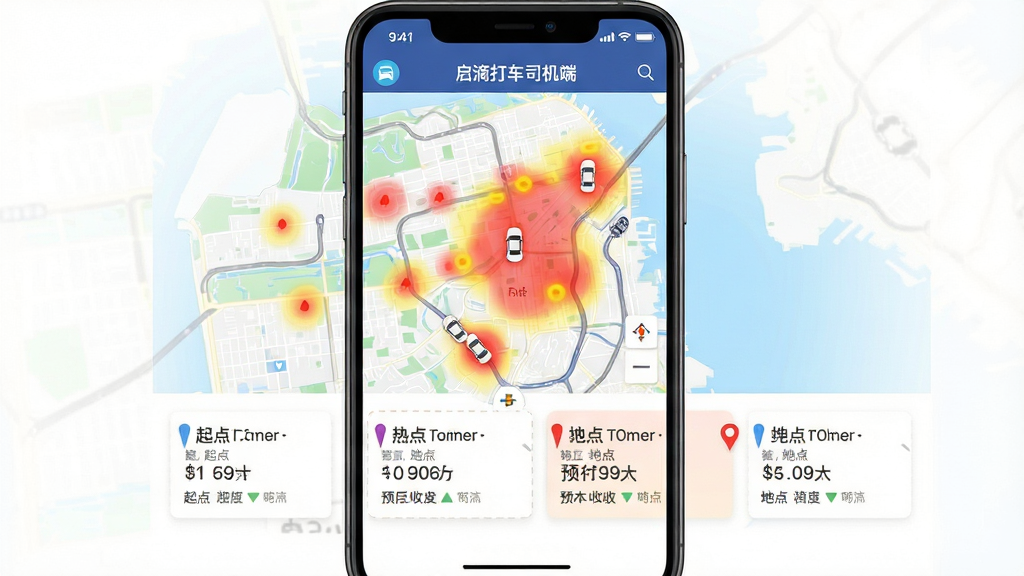 ���壺�����δ�˾���ˡ�APP�����ͼ����Ļ����ʾ���е�ͼ���ɫ��ɫ���ӵ�����ͼ�����Լ��������ӵ��Ŀ�Ƭ�����֣��������չʾ��ģ���ֻ���Ļ�������������ס��Ű棺��ͼռ��Ҫ������·��������ж�����Ƭ��������ע�����յ㡣��񣺱�ƽ��UI��Ʒ��ɫ����������ɫ�������ȶ�����ϸ�ڣ���ͼ���г���λ��ͼ�꣬������Ƭ��ʾԤ�����롣���ʣ��߷ֱ��ʣ������������ɾ����޶���Ԫ�ء�