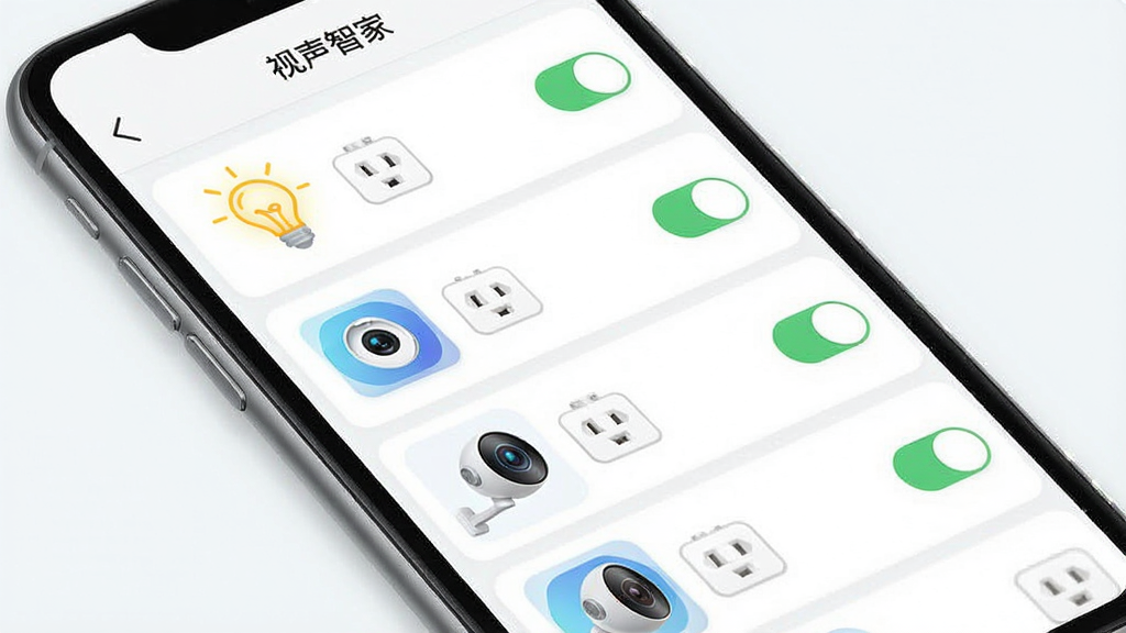 һ���ֻ�APP�����ͼ���ͼƬ����Ļ��ʾ�������Ǽҡ��豸����ҳ�棬���б���ʽ���ֶ������������豸ͼ�꣬�������ݡ�����������ͷ�ȣ�ÿ���豸�Ա��п���״̬��ť��������ǳɫ����Ϊ����ͼ��ɫ�����������ּ�����������ʸ��壬�ɾ��޶���Ԫ��