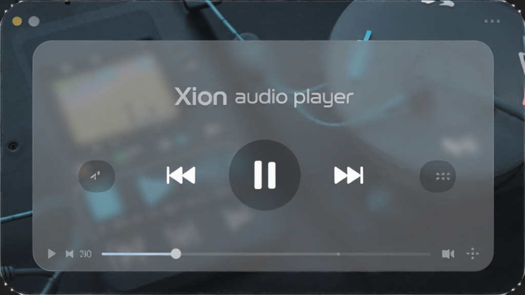 ���壺Xion audio player���Ž��棬���֣�������ʾ���ſ��ư�ť������Ϊ��͸��ë����Ч�����Ű棺��Լ����񣺿Ƽ��У�ϸ�ڣ��С�Xion audio player��logo�����ʣ��������ɾ����޶���Ԫ��