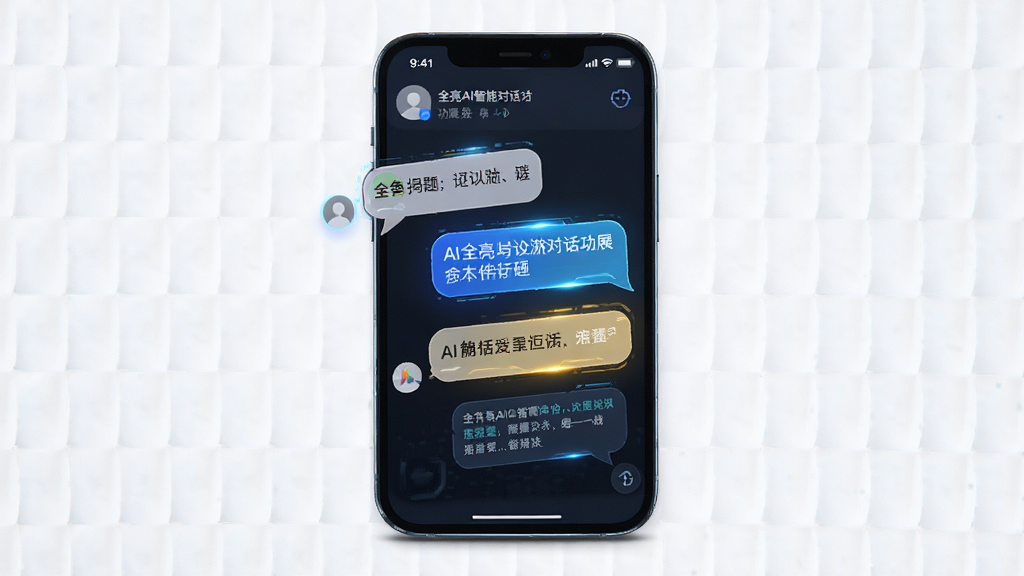 全亮AI智能对话功能展示图,主体为手机屏幕显示对话界面,包含用户提问与AI回复气泡,布局居中,排版清晰,风格科技感,细节丰富,画质高清,干净无多余元素