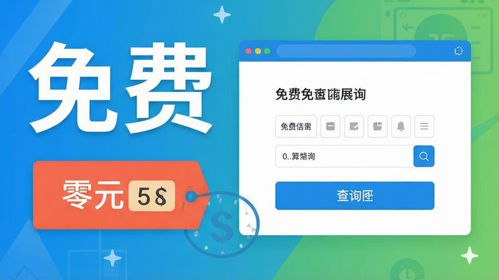 微企业信息免费查询免费功能展示图,主体为“免费”字样与查询界面,布局简洁,排版大方,明亮色调,细节包含零元价格标签和查询按钮,画质高,干净无多余元素