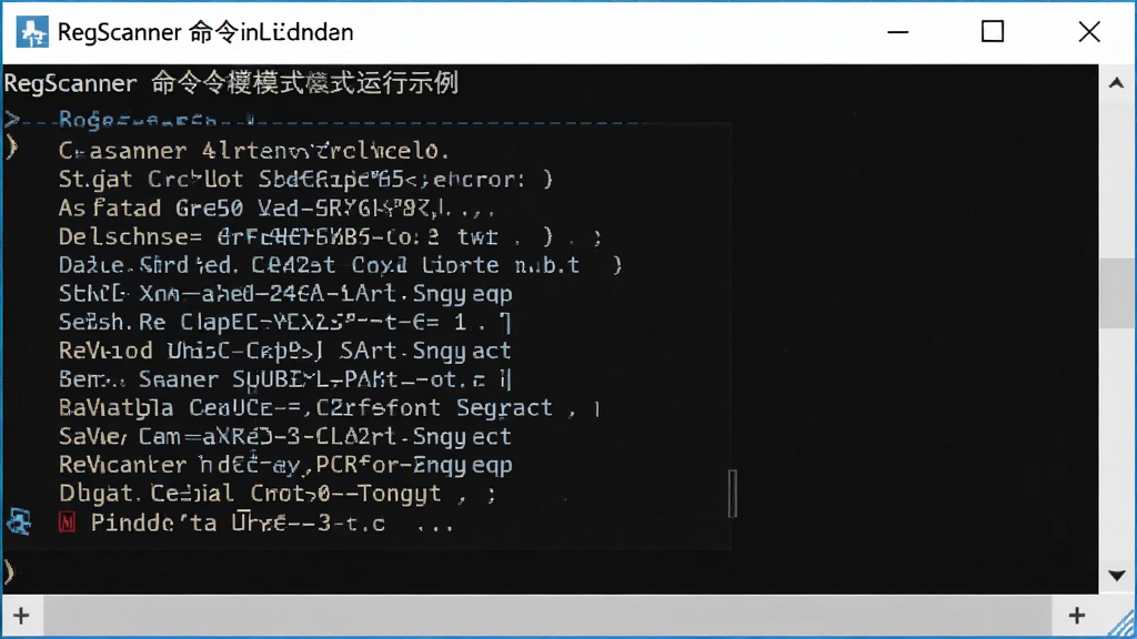RegScanner 命令行模式运行示例,终端窗口显示扫描结果输出,Windows 命令提示符风格,清晰文字,高分辨率,干净无多余元素