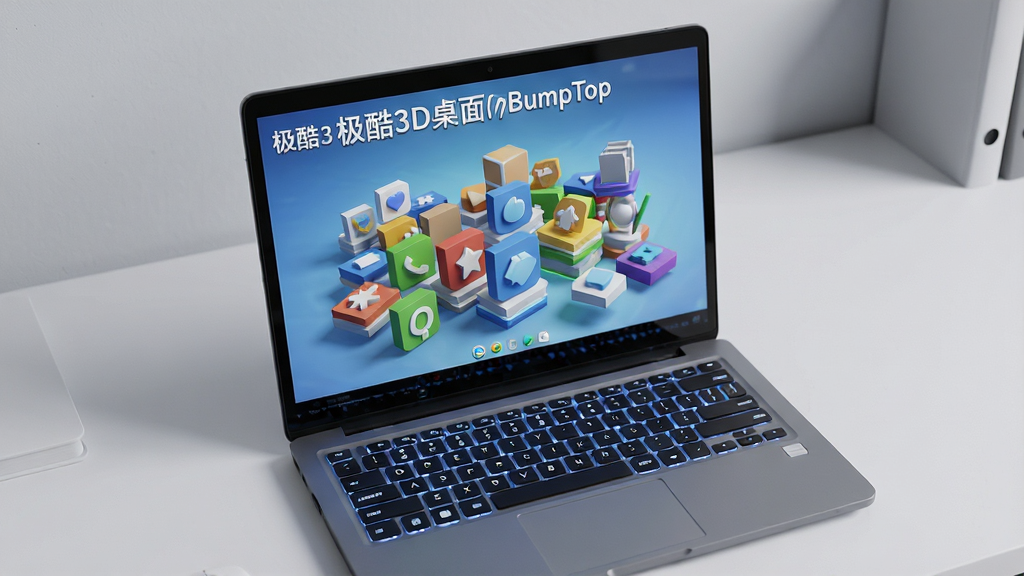 ���壺һ̨�ʼǱ��������м���3D����BumpTop����Ļ��ʾ�������档���֣�����Ϊ�����ӽǣ����Ծ��У���Ļ�ڿɼ�ͼ��ѵ���͸��Ч�����Ű棺����ռ�������壬��Ļ�������������дʵ��Ӱ��񣬹�����͡�ϸ�ڣ����̱���������Ļ����ʾ������3D����BumpTop������������Ϊ��Լ���������ʣ����壬�ɾ����޶���Ԫ�ء�