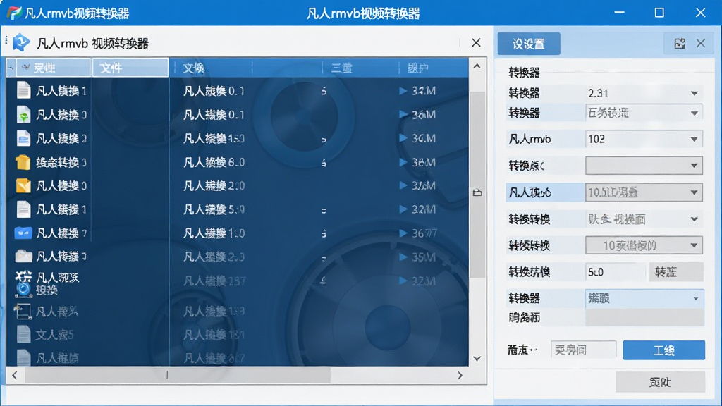 一张展示凡人rmvb视频转换器主界面的高清图片,界面布局清晰,左侧为文件列表,右侧为转换设置面板,整体风格简洁现代,色彩以蓝白为主,画质干净,无多余元素,突出“凡人rmvb视频转换器”软件名称。