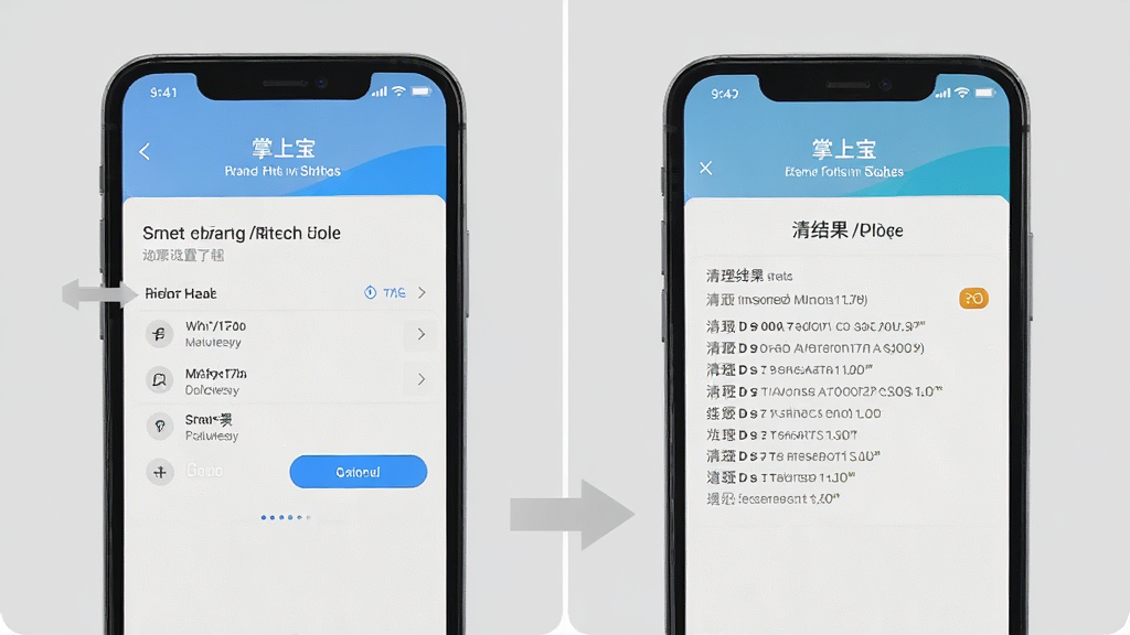 展示掌上宝使用教程的步骤截图,包含权限设置界面和清理结果报告,背景为浅灰色,步骤指示清晰,画质干净,无多余元素