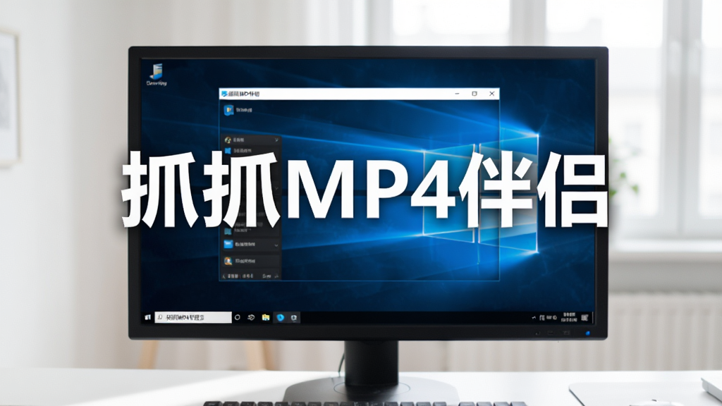 展示抓抓MP4伴侣在Windows电脑上运行时的截图,电脑屏幕中显示软件主界面,周围环境简约,光线明亮,画面清晰,突出软件名称“抓抓MP4伴侣”,风格写实,干净整洁