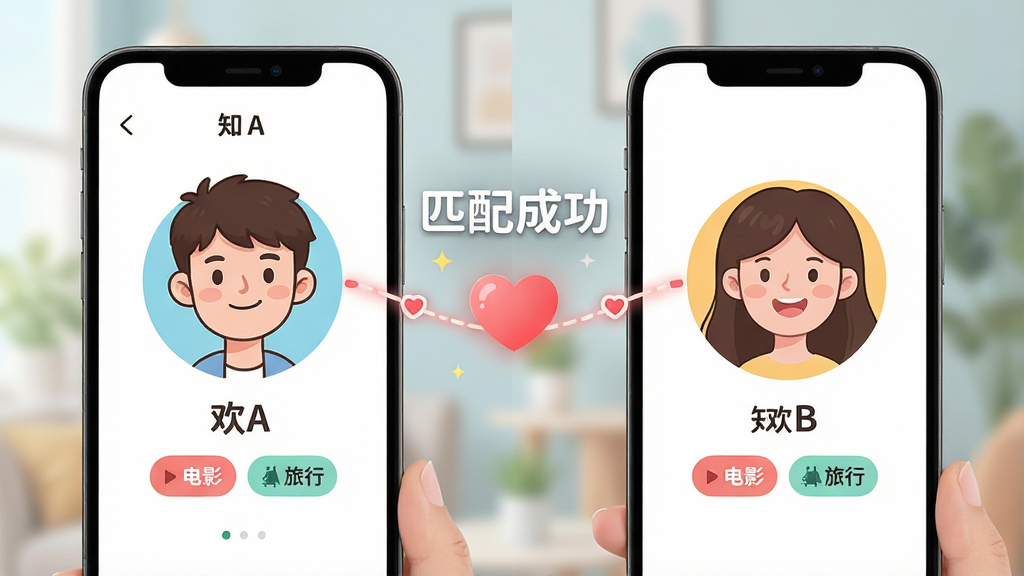 ���壺��λ�����û�ͨ����֪����Ӧ�óɹ�ƥ�䣬�ֻ�������ʾƥ��ɹ����������֣����ҷ�����������û�Aͷ���Ҳ����û�Bͷ���м��С�ƥ��ɹ������������������ߡ��Ű棺�Գ�ƽ�⣬ͻ��ƥ���ϲ�øС�������¿�ͨ��ɫ����͡�ϸ�ڣ�ͷ���·���ʾ��ͬ��Ȥ��ǩ����Ӱ�������С������ʣ�4K�������������黯���ɾ����ࡣ