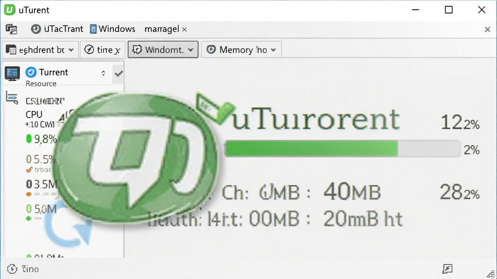 uTorrent在Windows任务管理器中运行,CPU占用率低于2%,内存占用约40MB,界面简洁,展示绿色图标与低资源占用数据,风格写实,画质干净