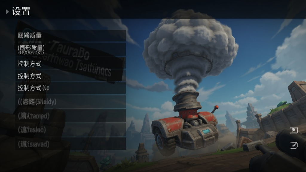 Turbo Tornado 游戏设置界面截图,展示图形质量、音效、控制方式等选项,界面为深色主题,背景为游戏主菜单,有“设置”标题,风格简洁,UI清晰,高画质,干净无多余元素。