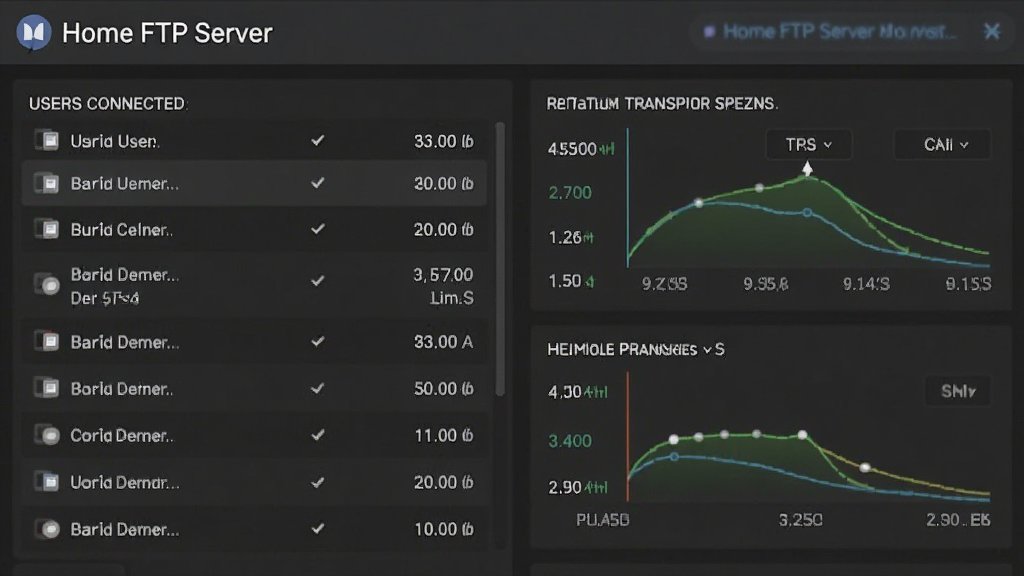 一张Home FTP Server运行状态监控界面的截图,显示已连接用户列表和实时传输速度,界面布局清晰,数据直观,风格简洁,画质干净