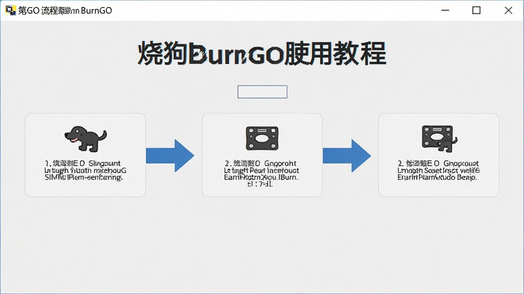 烧狗刻录BurnGO使用教程界面,显示步骤流程图,背景为浅灰色,包含文字说明和箭头指示,干净整洁,画质清晰