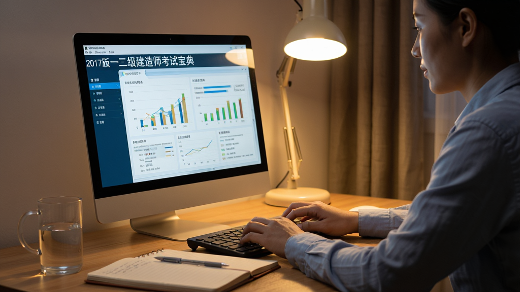 图片主体为一位考生在书桌前使用电脑学习