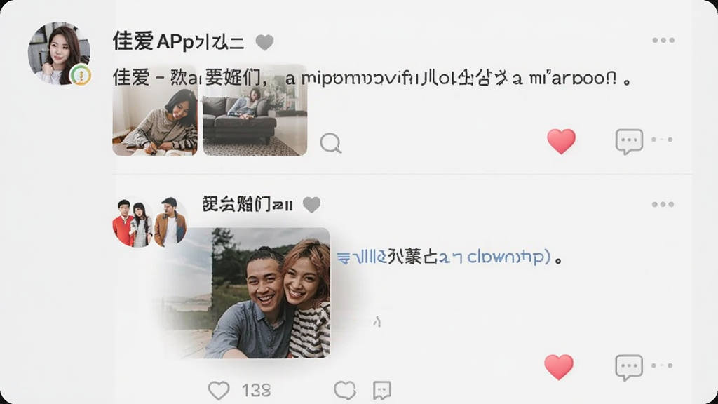 �Ѱ�APP��̬�������棬չʾ�û���������Ƭ�����ֶ�̬���а��ĵ��޺�����ͼ�꣬����Ϊǳ��ɫ����Ϣ����������������ϸ�壬�޶���Ԫ��