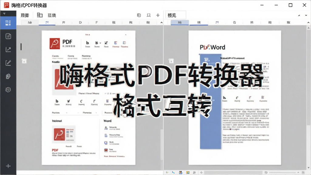 嗨格式PDF转换器格式转换功能界面,展示PDF转Word的预览效果,左侧为PDF原文件,右侧为转换后的Word文档对比,界面清晰,文字标注