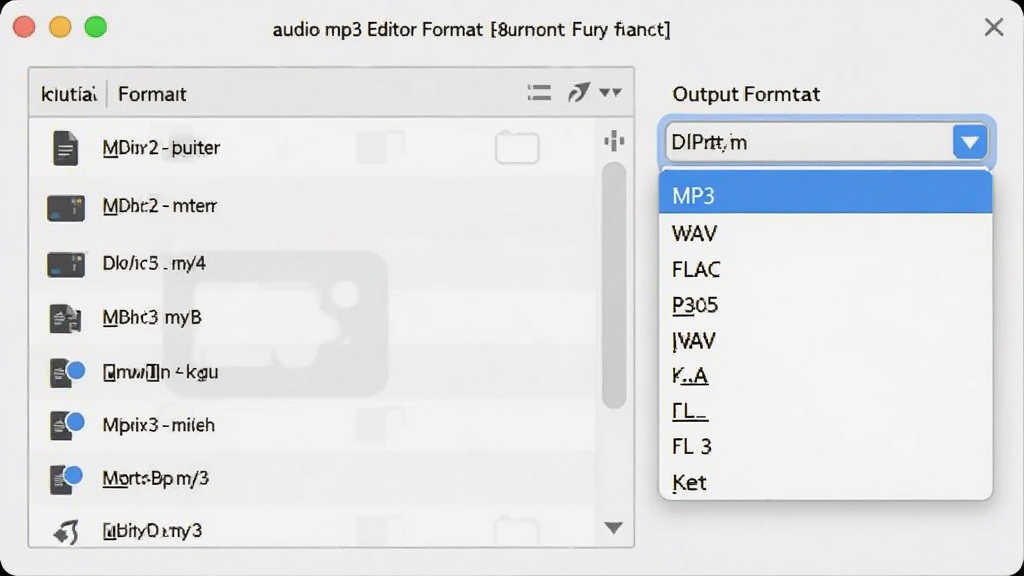 һ��չʾaudio mp3 editor��ʽת�����ܵĽ���ͼ�����Ϊ�ļ��б����Ҳ���ʾ�����ʽѡ�������˵�������MP3��WAV��FLAC��ѡ�����Ϊǳ��ɫ��壬���ֹ���������࣬���ʸɾ���ͻ�����ʽ֧������