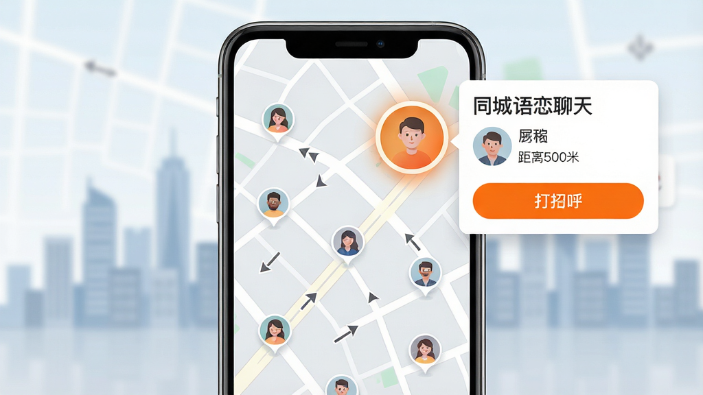 ���壺һ���ֻ���ͼ���棬��ͼ���ж���û�ͷ���ǣ�����һ����Ǳ������Ŵ��Աߵ����û���Ϣ��Ƭ�����֣��ֻ���Ļռ�ݻ������룬��ͼ����Ϊǳ��ɫ�ֵ����񣬸������λ����Ļ���Ϸ����Ű棺�û���Ϣ��Ƭ��ʾ��ͬ���������족������ͷ���ǳƺ͡�����500�ס���ǩ����Ƭ�·��С����к�����ť��������¼�Լ����ͼ��ɫ���ţ���ťʹ����Ŀ�ĳ�ɫ��ϸ�ڣ���ͼ��ɢ���Ŷ��Сͷ���ǣ���Χ�м�ͷָʾ����Զ����ģ���ĳ�������ߣ����ʣ����壬�ɾ����޶���Ԫ��