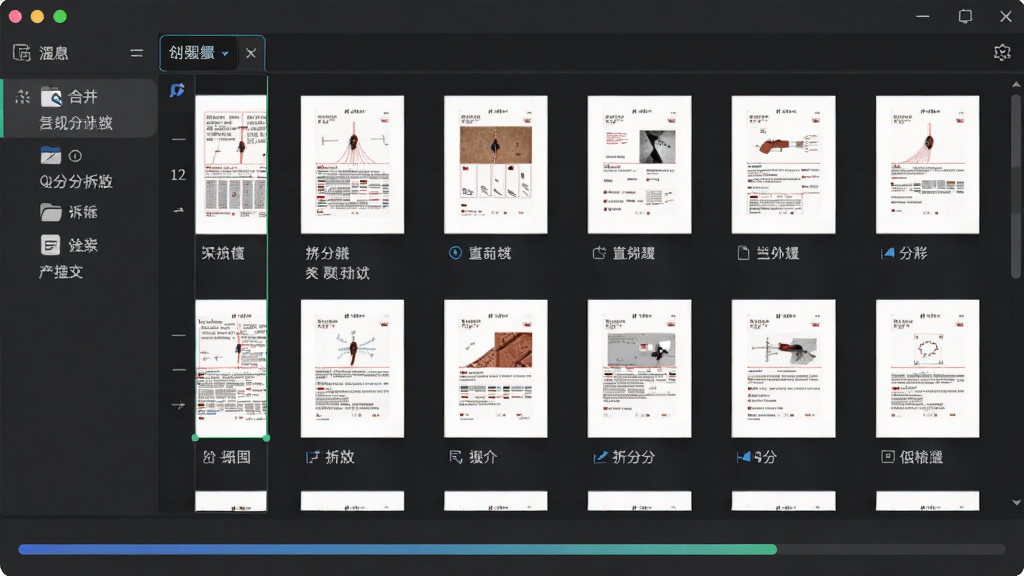 һ���ര�ڽ��棬��ʾ���PDF�ļ����б��У�ͬʱ���кϲ�����ֵȲ����������·��н�����������Ϊ���ɫ�Ƽ���������Ӿ�רҵ�Ҹ�Ч�����������ɾ��޶���Ԫ��