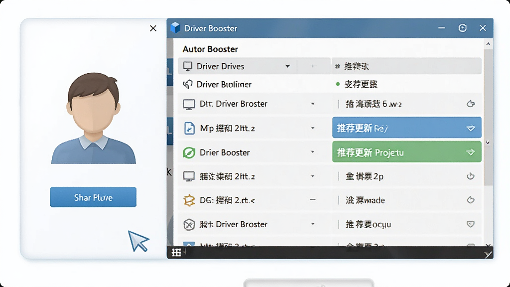 Driver Booster ʹ�ý̳�ʾ��ͼ��չʾ�û����ɨ�谴ť�������Զ��г���Ҫ���µ������б�����������ʾ�Ƽ�������Ŀ�����������ˣ�������£����ʸɾ�