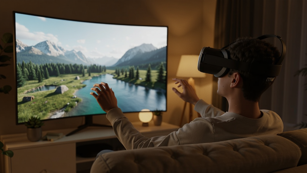 VR������ mw �û����VR�۾����鳡�����������û�����ɳ���ϣ���ǰ���־޴�������Ļ����Ļ�в�����Ȼ�羰��Ƶ����Χ�����谵���ƹ���ͣ�������ܰ��ϸ�ڷḻ���ɾ��޶���Ԫ��
