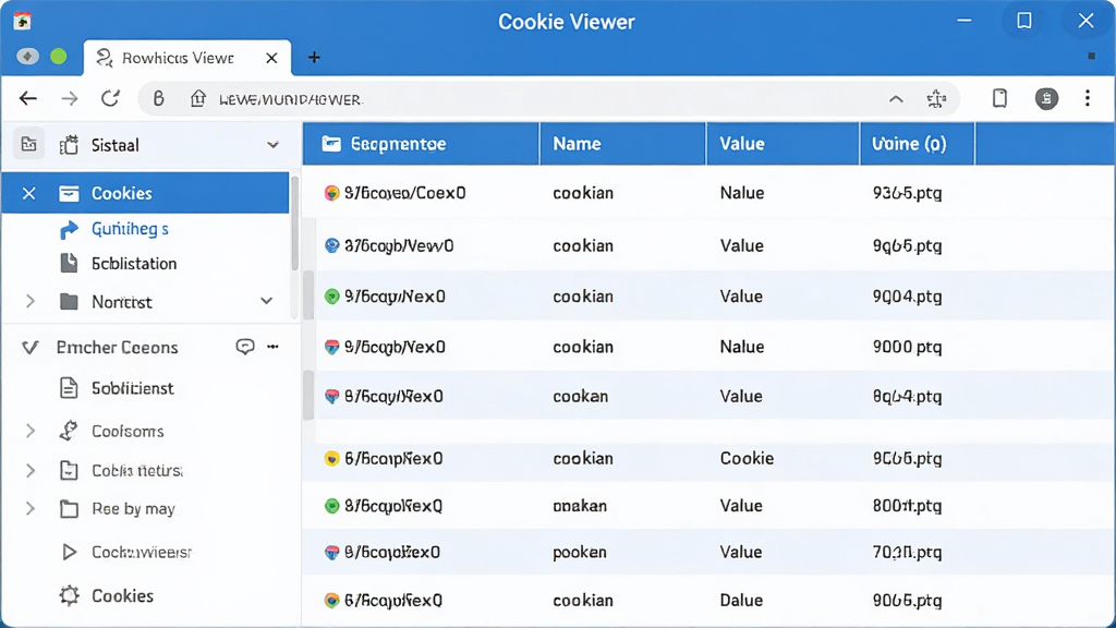 һ���ִ���Լ�������������ͼ��չʾCookie Viewer�����ڣ����Ϊ������б����Ҳ�����г�Cookie�����������ơ�ֵ������ʱ����ֶΣ�����������Ϊ��ɫ�������ڲ������������ֱ�ע