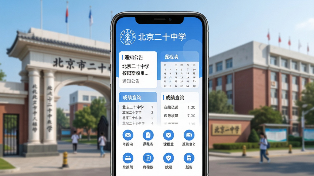 ���壺������ʮ��ѧAPP����չʾ���ֻ���Ļ��ʾУ԰��ҳ�棬����֪ͨ���桢�γ̱����ɼ���ѯ��ģ�飬�����Ǳ����еڶ�ʮ��ѧ��У�źͽ�ѧ¥�����֣��ֻ����У������������Ϸ���ѧУУ�պ͡�������ʮ��ѧ���������·�����ͼ���������룬�Ű棺���ҶԳƣ���Ϣ�㼶����������ִ���ƽ����ƣ�ɫ���������£�����ɫ�Ͱ�ɫΪ��ɫ����ϸ�ڣ�����ͼ�꾫�£����������ɶ������ʣ�������Ⱦ���ɾ��޶���Ԫ��